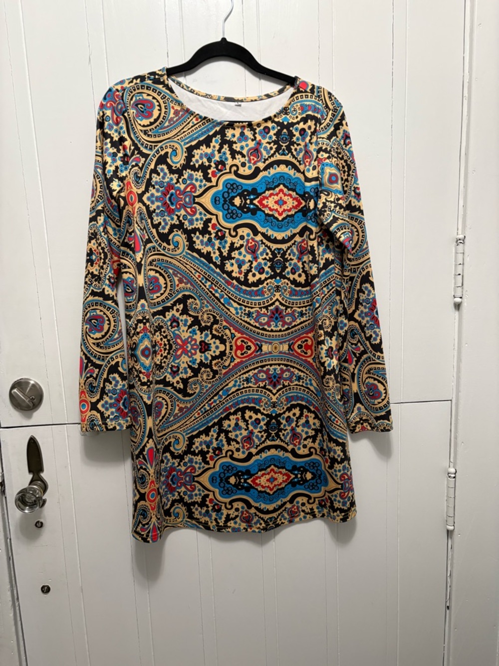 Amazon Paisley Print Long Sleeve Shift Dress in Multicolor